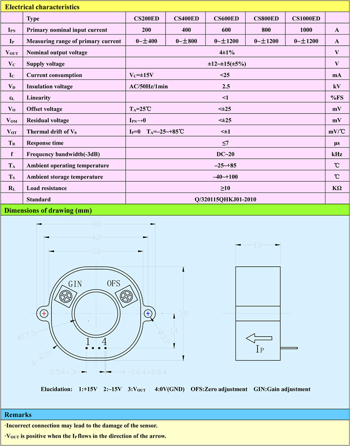 CS1000ED Open Loop Hall Effect Two Way Power Supply Current Sensors